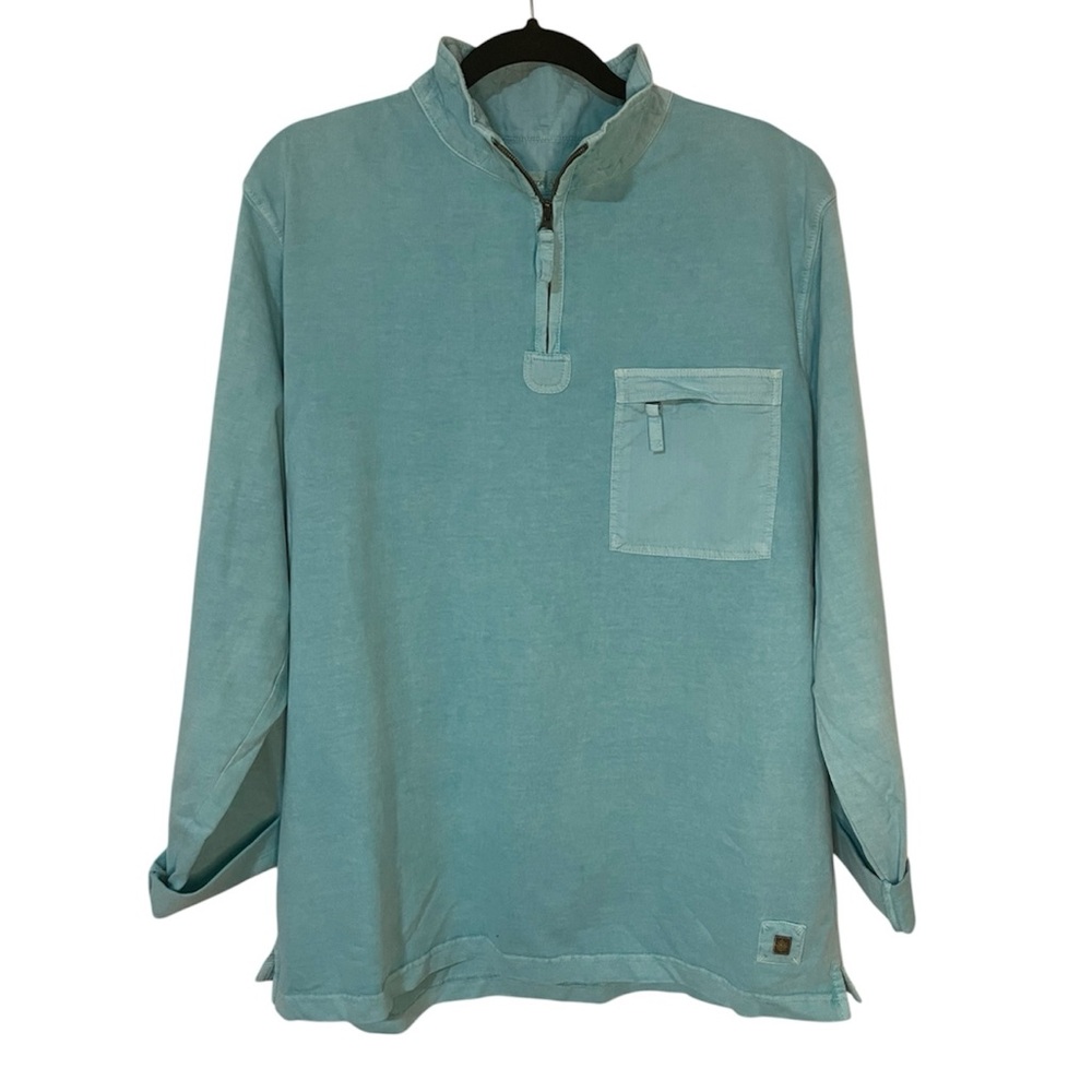 Territory Ahead Washed Cotton Beachy Quarter Zip Pullover Seafoam Blue Coastal-L